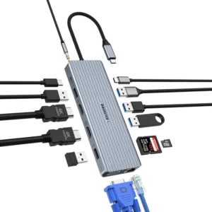 Adapter TIP C HUB na HDMI+VGA+4xUSB+SD/micro+RJ45+ PD+2xTIP C+Audio