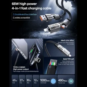 Kabl Swift Fast charging braided data cable 1.2M C36 65W(C-C) crni