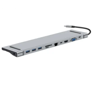 Tip C HUB Kettz KT-1101G 111 4K HDMI VGA USB*3 SDTF USB-CPD AUX LAN